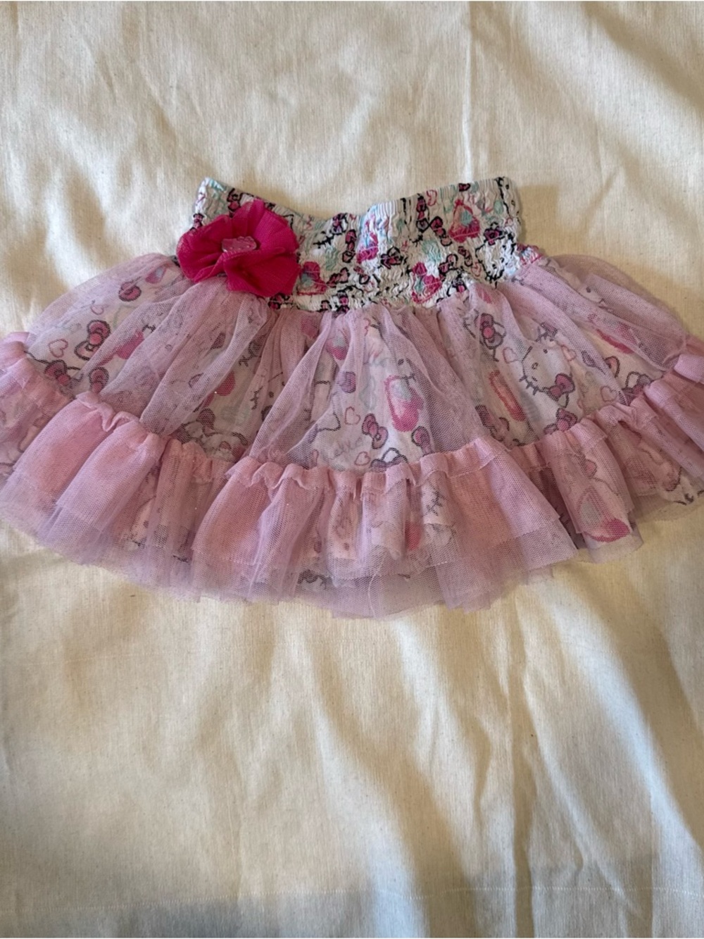 Size 3T Hello Kitty Pink Tulle Ruffle Skirt with Bow